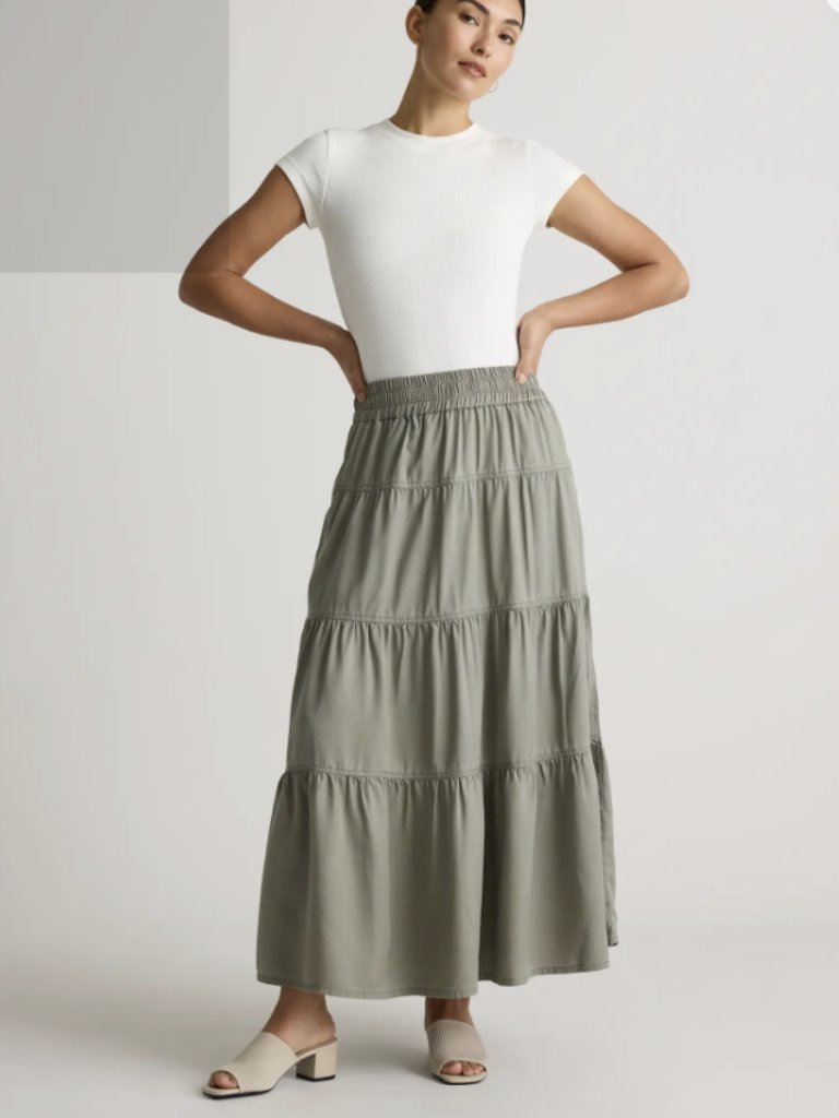 Vintage Wash Tencel Tiered Maxi Skirt